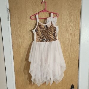 Zhenzi Kids Gold Sequin and White Tulle Dress